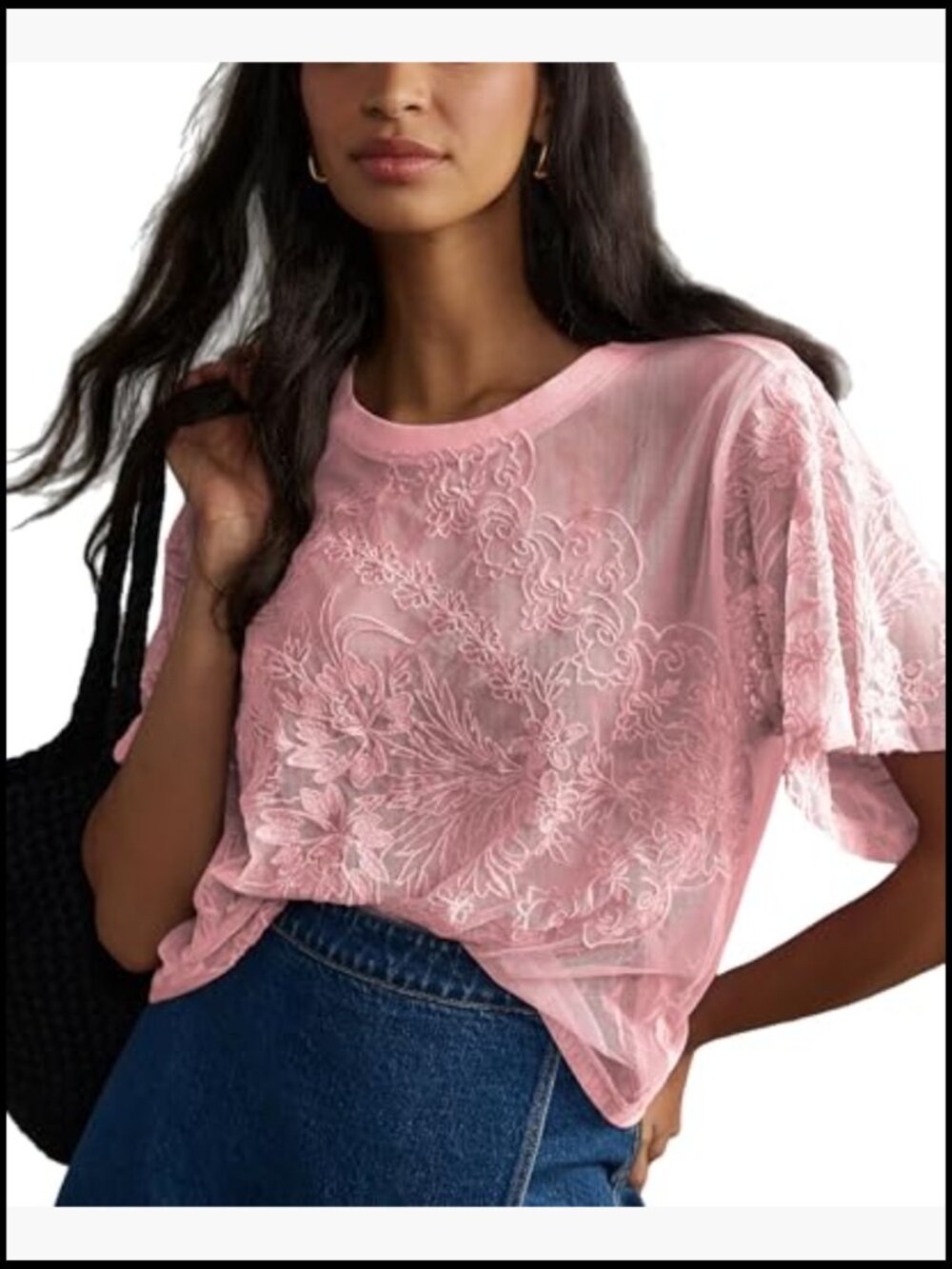 Sheer Lace Tunic Blouse Y2K Embroidered See Through Layering Top Summer Beach - Picture 2 of 7
